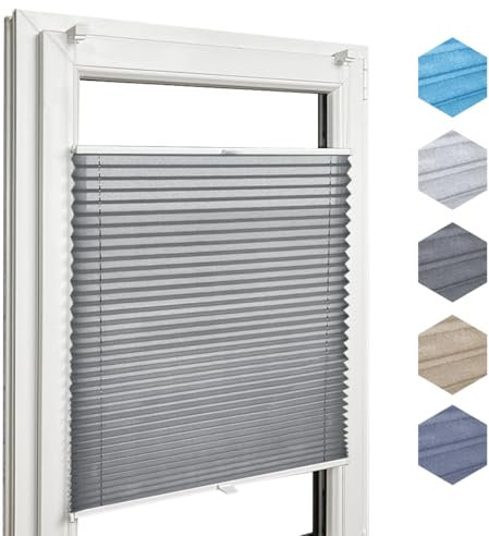 Home-Vision® Premium Plissee Faltrollo ohne Bohren mit Klemmfix, Kollektion „Melange” Leinenoptik Blickdicht Sonnenschutz Jalousie für Fenster & Tür (Grau, B75cm x H200cm) Modern Klemmträger
