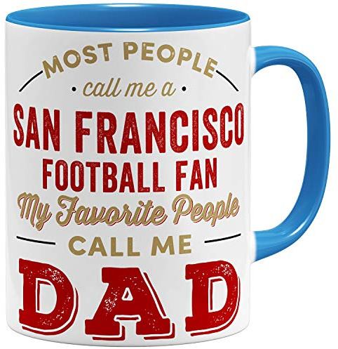 OM3® San-Francisco-Fan Tasse - Keramik Becher - American Football Mug - 11oz 325ml - Beidseitig Bedruckt - Hellblau