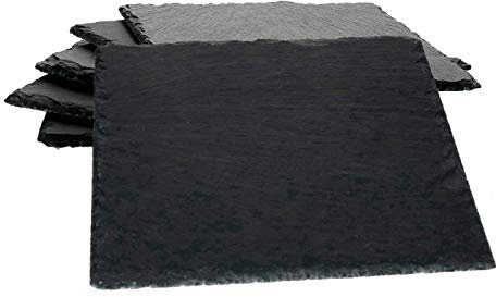 MamboCat Set di 6 piatti in ardesia 17 x 17 cm I piatti da portata nero I per sushi con bordo di rottura rustico I piatto per antipasti anche come sottobicchieri, in granito