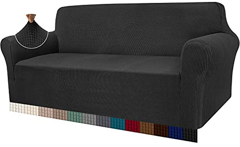 Granbest High Stretch Sofabezug Moderne Sofaüberwurf Jacquard Elastische Sofahusse für Wohnzimmer Protector für Hunde Haustiere (4 Sitzer, Schwarz)