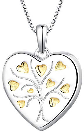 Starnny Collier Femme Argent 925/1000, Pendentif Médaillon Arbre de Vie Amour Coeur Collier Photo avec Plaqué Or Blanc pour Femme
