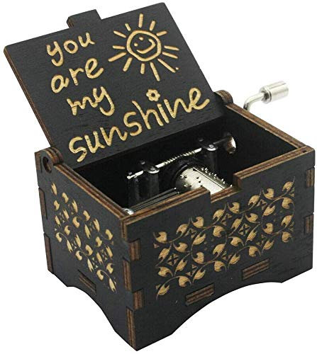 CAMKONG Lasergravierte Vintage hölzerne Handkurbel-Spieluhr, Du bist Mein Sonnenschein, Geburtstag, Weihnachten, Valentinstagsgeschenk Freunde und Familie. (Schwarz)