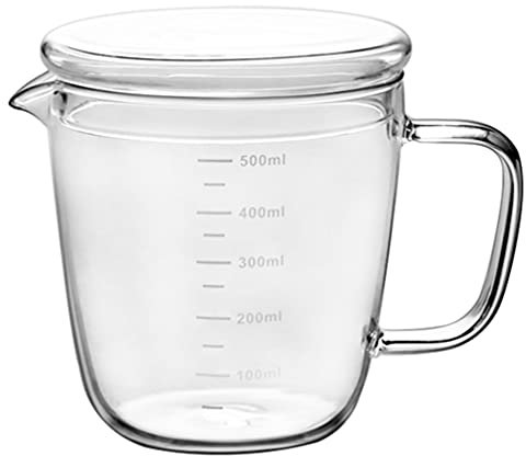 Tomaibaby Messbecher Milchkännchen Milchkanne 500ml Sahnekanne Sauciere Glaskanne Glas Hitzebeständig Messkanne mit Deckel Fett- Trenn- Kanne für Eier Milch Sahne Sauce Kaffee