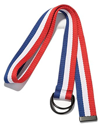 XYFCJK 110-140Cm Gürtel Mit Doppelter Ringschnalle - Gestreifter Kontrast Plus Größe Canvas-Gurtband, Herren-Damen-Jeans-Saisonbund Für Den Schulanfang, Modischer Straßen-Stoffgürtel, Blau Rot, 11