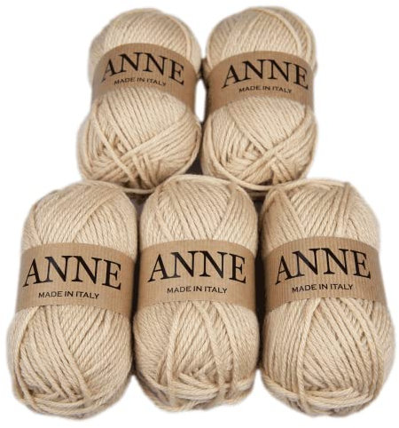 5 gomitoli da 50 grammi filato 50% lana vergine 50% acrilico prodotto in Italia (beige 86022)