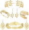 LOLIAS 6 Teiliges Griechisches Göttinnen Zubehör Set Goldenes Lorbeerblatt Krone Stirnband Oberarmmanschette Spulenarmband Perlenblatt Ohrring Braut Hochzeit Kopfschmuck Kostümschmuck