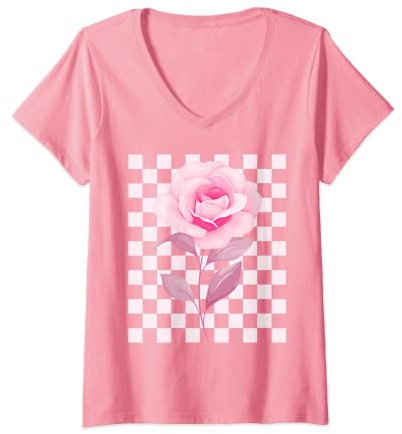 Femme Rose pastel danois esthétique rose T-Shirt avec Col en V