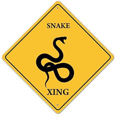 Caution Snake Xing Metall Blechschild Schlange Kreuzung Warnschild Vintage Retro Straßenschild Rhombus Form Straße Metall Blechschild für Hinterhof Scheune Garten 15 Zoll