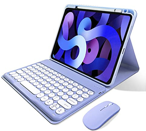 kaitesi Keyboard Case Mouse for iPad (A16) 11th Gen 2025 11 inch/iPad 10th Generation 2022 10.9 inch Cute Round Keys Detachable Color Keyboard Cover (Purple)