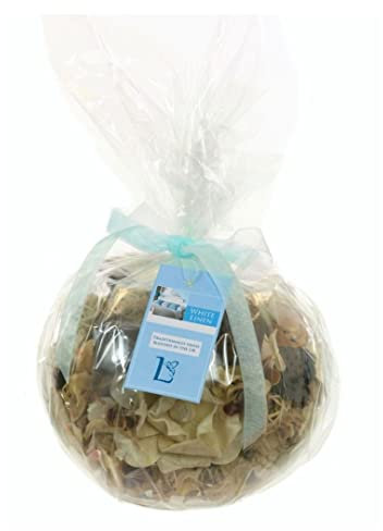 Angraves White Linen Scented Pot Pourri Glass Fish Bowl Vase Gift Wrapped Set (20cm)