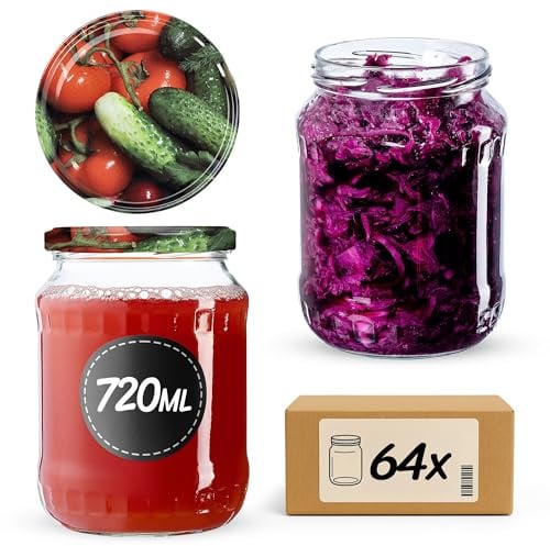 KADAX 64st Einmachgläser 720 ml, ideal zum Einkochen und Aufbewahren, Gläser mit Schraubverschluss, Einkochgläser mit Schraubdeckel, Twist Off to 82, Vorratsgläser zum Einlegen (Gemüse)