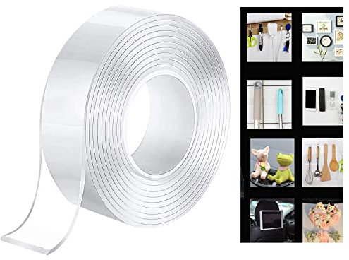 5 Meter Nano Clear Double Sided Grip Tape Removable Washable Adhesive Strong Transparent Gel Tape, Wall Sticky Strips for Kitchen, Party, Paste Photos Posters, Carpet Fixing Baloon Removable Mounting