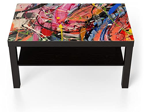 DEQORI Glastisch | schwarz groß 90x50 cm | Motiv Kunterbunte Leinwand | ausgefallener Beistelltisch aus Glas | Hochglanz Couchtisch fürs Wohnzimmer | moderner Couch Tisch mit Design