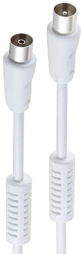 CABLEPELADO Cable antena TV macho hembra, cable coaxial antena de TV, Cable antena TV con filtro, Cable televisión, decodificador, HDTV, DVB-T2, DVB-C, DVB-S, TV y Radio, 75 Ohm, Blanco, 5 metros