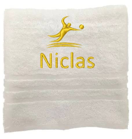 Personalisiertes Handtuch mit Namen Schön gestickter Sport Name Handbadetuch 100% Baumwollhandtuch Sportliche Motive Personalized Custom Towel with Name (140 x 70 cm, Volleyball)