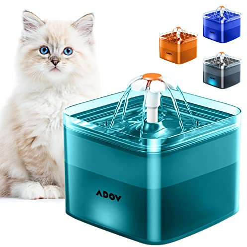 ADOV Cat Water Fountain for Drinking, 2L Automatic Pet Water Dispenser, Ultra Silent Pump, LED Light, Activated Carbon Filter, Healthy, Fresh and Hygienic Water Bowl for Kitten, Dogs - Green