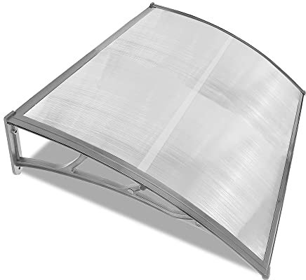 Front Door Canopy Outdoor Awning Shelter 120 x 80 cm Window Rain Roof Cover with Polycarbonate Roofing Sheets Porch Shade Patio UV Protection Back Door Porch Canopies, Grey