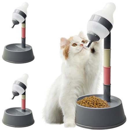 Pet Standing Water Dispenser Bowl Cat Dog Water Feeder Drinking Bottle with Detachable Pole Adjustable Height Automatically Feeding Water Bowl Bottle