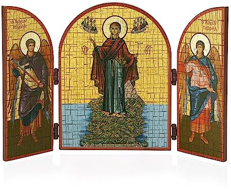 NKlaus Gottesmutter von Athos Ikone Triptychon Holz 25x16cm Christlich 13876