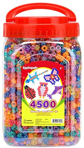 2.5 lb Wholesale Large Pony Beads (6x9 mm) Bucket, Easy Storage Glitter Beads Bulk, Over 4500 Pony Bead for Jewelry Making, Crafts (Glitter)
