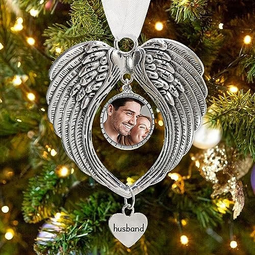 LYPER Angel Wings Christmas Photo Frame Pendant, Custom Memorial Ornament Always in My Heart Xmas Tree Hanging Decoration in Heaven Memorial Gift