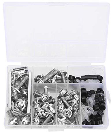 158pcs Boulons de Carénage de Moto, Vis de Fixation de Pare-brise de Moto Clips de Fixation en Aluminium écrous Kit de Clé à Joint pour la Réparation de Moto(Argent)