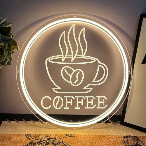 Neon Coffee Sign Warm White USB Powered Adjustable Lighting 3D Carved LED Neon Light Wall Decor for Coffee Store Door Window Station Kitchen Beer Shop Home Bar Restaurant Hotel Party Christmas
