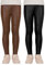 KEREDA Mädchen Leggings Thermo Gefüttert Thermoleggings Winter Warme Kunstleder 2er-Pack,Schwarz/Braun,116-122