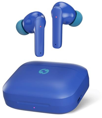 Avantalk Clan K2 - Wireless Earbuds for Kids with Safe Volume Limiting and Customizable Fit, Cute Earphones Bluetooth Ear buds for Boys & Girls, Low Latency & 3 EQ Modes - Blue
