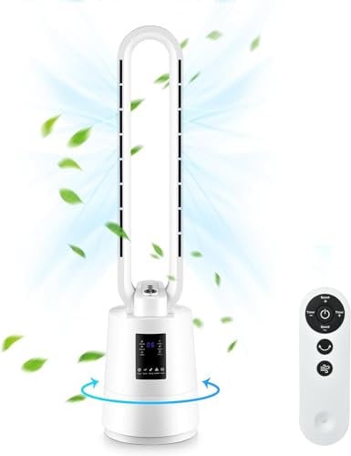 SHAVINGFUN Ventilatori a torre,Ventilatore a piantana Senza Pale,ventilatore con telecomando,display LED,3 velocità,timer 8 ore,ventilatore silenzioso per casa,camera da letto,soggiorno,ufficio