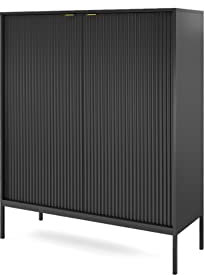 BETTSO - Kommode - mit hohen Beinen - 125 cm hoch - Mehrzweckschrank - Schrank Schlafzimmer - für Wohnzimmer, Schlafzimmer - 2-türig - Modern, Glamour Schwarz - mit schwarzen Griffen und Beinen