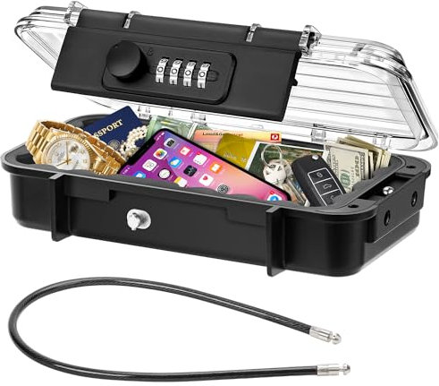 LUROON Coffre-Fort Portable Mini Coffre fort Discret Coffre Fort Sécurisé Coffre Fort de Voyage Étanche avec Câble Métallique Amovible Pour la plage, le camping, les voyages, le sport, l'hôtel