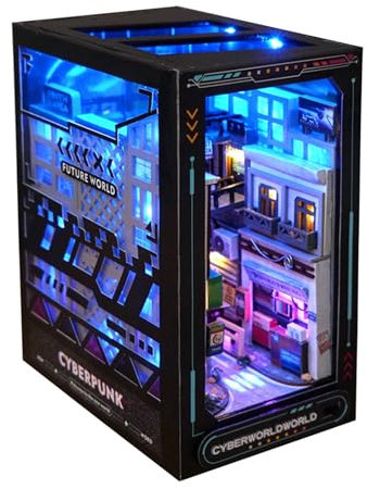 Colexy 3D Puzzle Puppenhaus Kit, Holz Buchstützen DIY Book Nook mit LED-Licht, Bücherregal Deko Ornamente Bücherstand Miniatur Dollhouse Modellbausätze für Jugendliche Erwachsene zum Bauen (G)