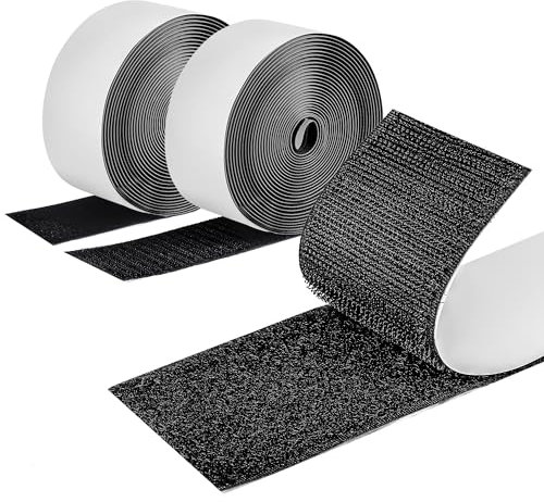EOTW Klettband Selbstklebend Extra Stark, Breit 5cm x 3M Doppelseitiges Klettbänder Selbstklebend Schwarz für Wände/Boden/Tür/Gläser/Metalle(Schwarz_50mm * 3m)