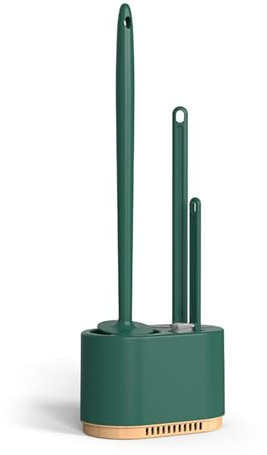 HIQIU Multifunctional Toilet Brush and Toilet Brush Holder Set, Standing or Wall Mounting, Toilet Brush for Deep Cleaning, Easy to Clean (Dark Green)