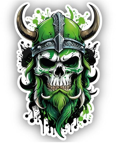 Samunshi® Grüner Wikinger Totenkopf Aufkleber Autoaufkleber für Motorrad Fahrrad Roller oder Auto Sticker Fahrrad Mtb Mountainbike Rennrad Comic Cartoon Skull Sticker 6x10cm