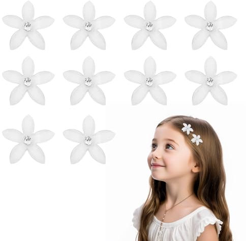 10 Pezzi Mollette con I Fiori, Fermagli per Capelli con Fiori Piccoli, Fermaglio Donna Artiglio Accessori,Mollette Capelli Donna Eleganti Accessori Eleganti per Ragazze Compleanno, Matrimonio (Bianco)