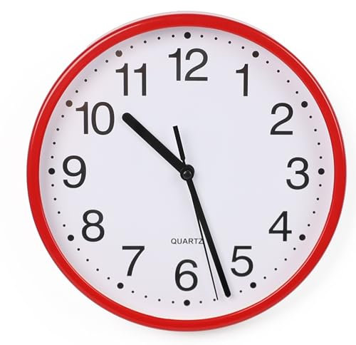 DIVCHI Wall Clock Silent & Non-ticking Modern Battery Operated Digital Quiet Sweep Office Home School Kitchen Decor Clocks (Red)