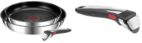 Tefal Ingenio Preference On - Juego de 2 Sartenes + Mango extraíble e intercambiable & Mango Ingenio L98632 - extraíble 3 puntos de fijación con la sartén, permite hasta 10 kg