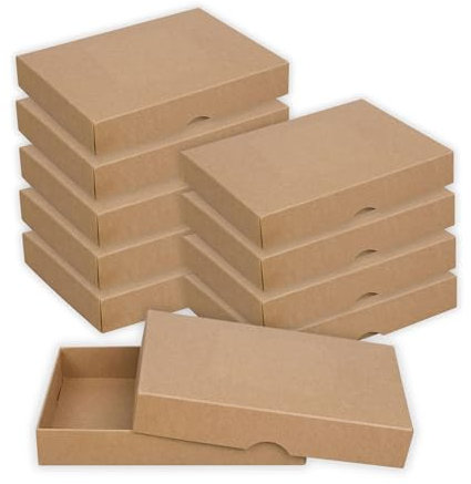 Natürlich verpacken Faltschachtel für 10 x 15 x 2,5 cm, Braun, mit Deckel, Kraftkarton - 10er Set