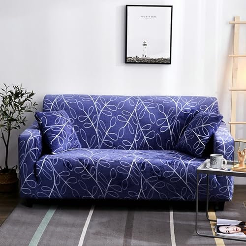 Bishilin Sofabezug Elastisch U Form 90-140CM, Sofa Überzug Ecksofa 1 Sitzer Bedruckt mit Blätter Muster Blau Violett Couchbezug Eckcouch Universal