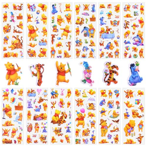 3D Aufkleber für Kinder, 12 Blatt Bear Sticker Set, 140+ Anime Stickers, 3d Sticker Kinder für Party Taschen, Kawaii Aufkleber Kinder, Wiederverwendbare Sticker Kinder für Mädchen Scrapbooking