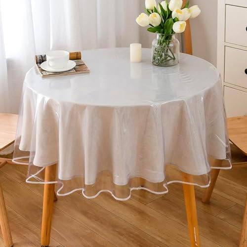 IBEQUEM Klar PVC Tischdecke, Dickes Kunststoff abwischbar Rechteck Tischschutz, Wasserdicht/Öl Beweis Heavy Duty Transparent Tischabdeckung für Küche Picknick Esstisch (Rund-140cm)