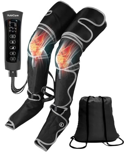 Masseur de jambes HubiCare, compression d'air pour la circulation, soulagement de la douleur et relaxation musculaire, 6 modes, chauffage du genou, coussin d'extension et pochette inclus