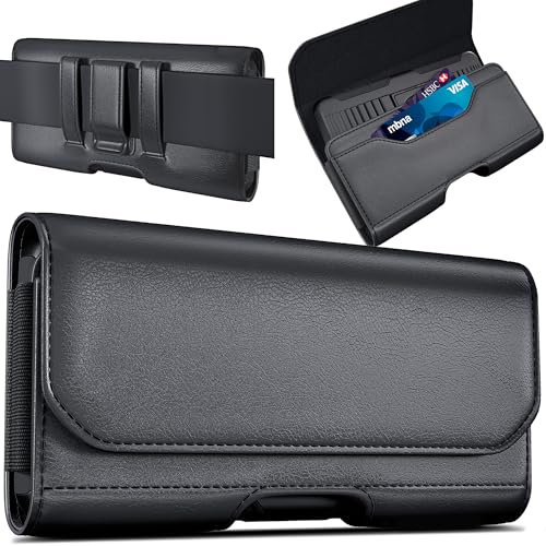 BOMEA Holster für iPhone 16 16e Pro 15 14 13 12 11 10 XR Xs X, Samsung Galaxy S25 S24 S23 5G – Handy-Gürtelhalterung mit Clip – ID-Karten-Magnettasche – Schwarz