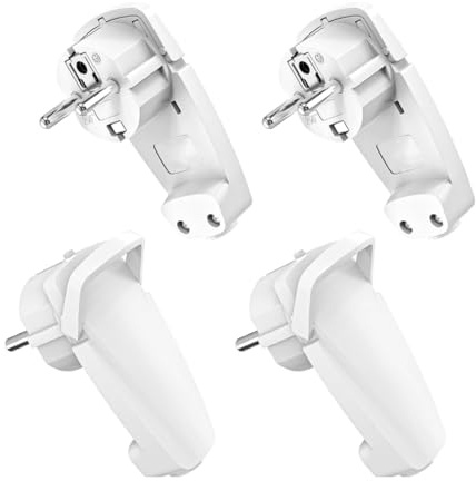 Hsdubygr 4 Stück Weiße Schuko-Winkelstecker Flach, Schuko-Flachstecker 250 V (16 A), Schuko-Stecker, Schuko-Stecker Flach, EU-Stecker
