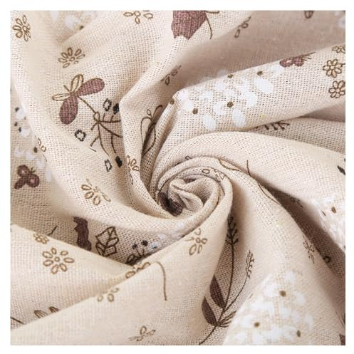 SMTCM 1M Leinenstoff Bedruckt Meterware 150CM Breit Beige Stoff aus Baumwolle und Leinen Mit Blumenmuster zum Nähen Dekostoff Vorhangstoff Leinenoptik Tischtuch Bastelstoffe für Sofa Taschen DIY