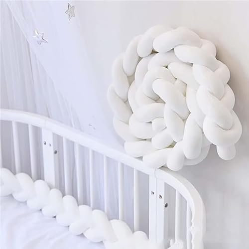 Bettschlange Geflochten, Baby, Babybett Umrandungen, Kantenschutz Bettumrandung Knotenkissen, Seitenschläferkissen, Baumwolle Schlafkissen Kissen,Weiß,100cm