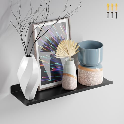 PAVSTINE Wandregal Metall, Schweberegal 30 cm Breit, Regal Schwarz, 10 kg Tragfähigkeit, Schwebendes Bücherregal, Bilderleiste, Home Decoration Wall Shelf für Wohnzimmer, Küche, Schlafzimmer, Büro