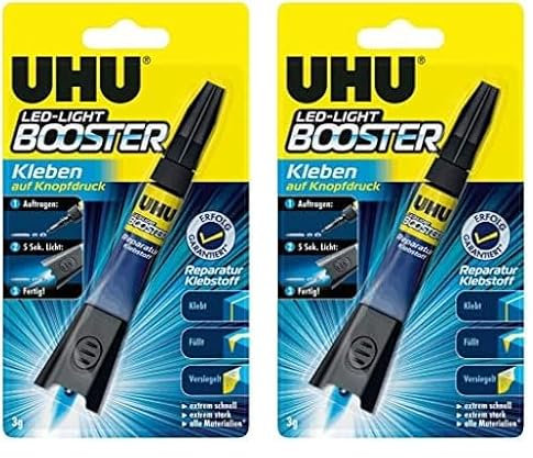 UHU LED-Light Booster, Kleben auf Knopfdruck - lichtaktivierter Reparatur-Klebstoff, 3 g (Packung mit 2)